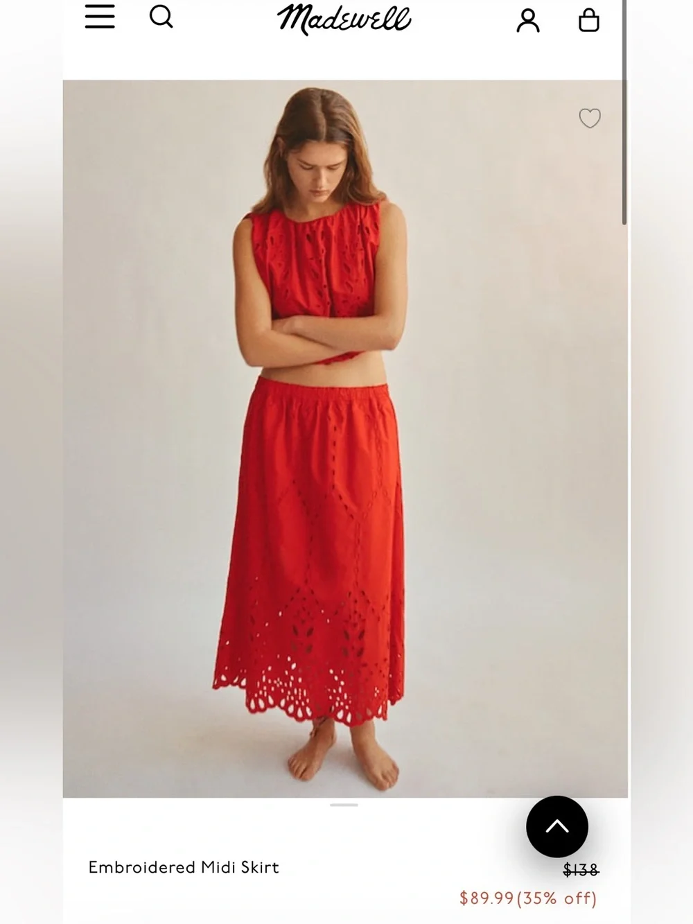 Matching Set—Madewell embroidered Red Eyelet Midi skirt set